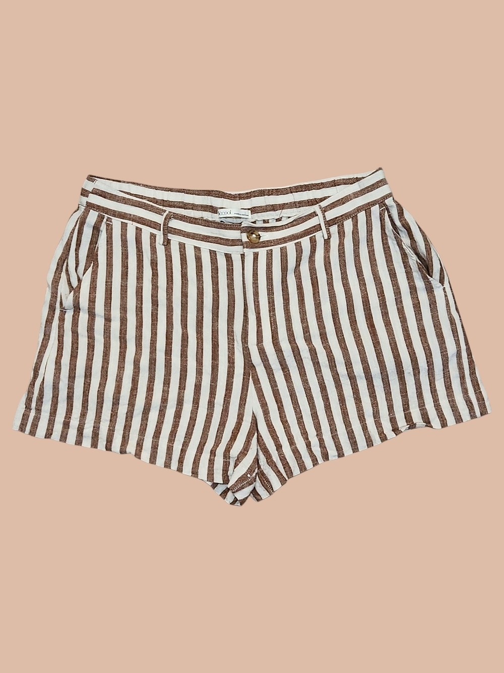 Striped Linen Blend Shorts With Belt Loop